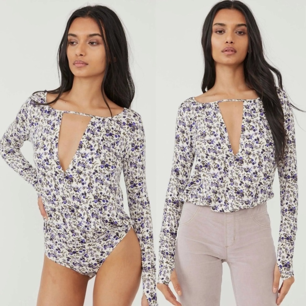 NWT Intimately Free People Kaya Printed Bodysuit | Plunge Neck | Size S